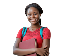 Smiling young African student with a backpack, isolated on transparent cutout background