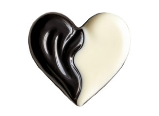 Yin yang heart made of chocolate, isolated on transparent cutout background