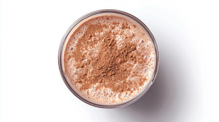 Delicious chocolate protein shake with cocoa topping