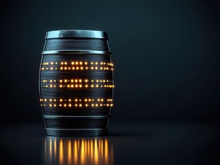 Modern and sleek beer keg with a glowing digital display, futuristic brewing concept