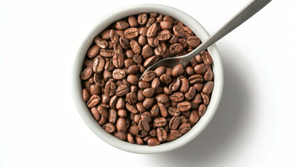Fototapeta premium Realistic cocoa and coffee beans in a white bowl for culinary and beverage concepts