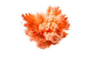 Explosive orange powder burst creating dynamic cloud effect