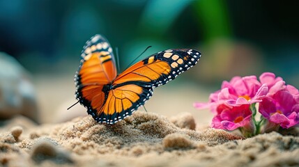 Fototapeta premium Butterfly in Sand Garden for Tranquil Nature Photography