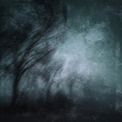 Scary tree, blue grunge landscape, obsolete texture