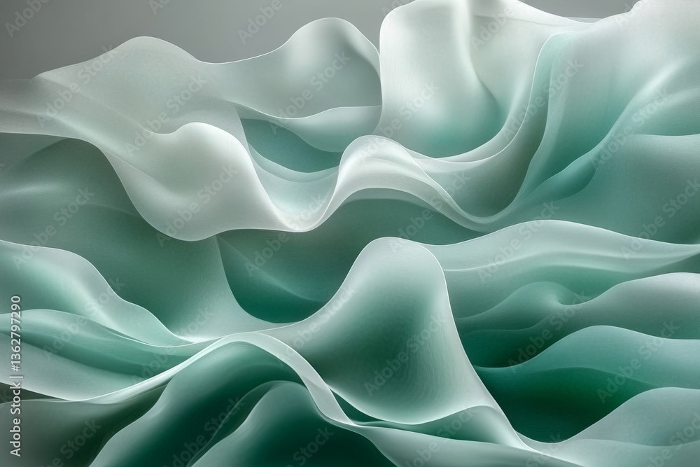 Aufkleber Flowing layers of translucent fabric create an ethereal effect in soft green tones and delicate textures