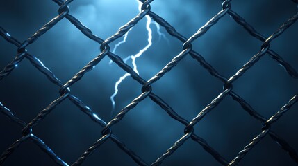 Fototapeta premium Stormy night scene viewed through chain link fence.
