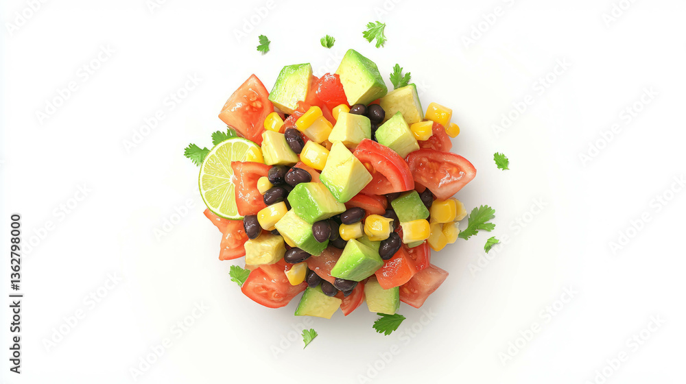Aufkleber fresh corn and black bean salsa with avocado and tomato garnish for summer entertaining
