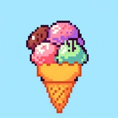 Fototapeta premium ice cream illustration design with various flavors, pixel art