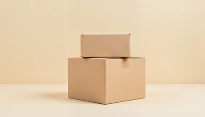 Stack of cardboard boxes on a neutral background  