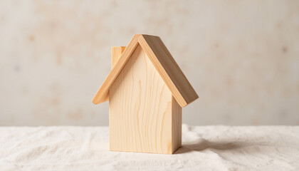 Wooden house figurine on a neutral background  