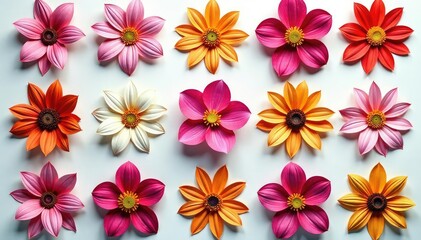 Obraz premium Symmetrical floral shapes arranged in a square grid , fabric, flower, geometric pattern