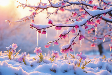 Professional photo of crazy spring with unexpected quirks of nature. Atmospheric Moment