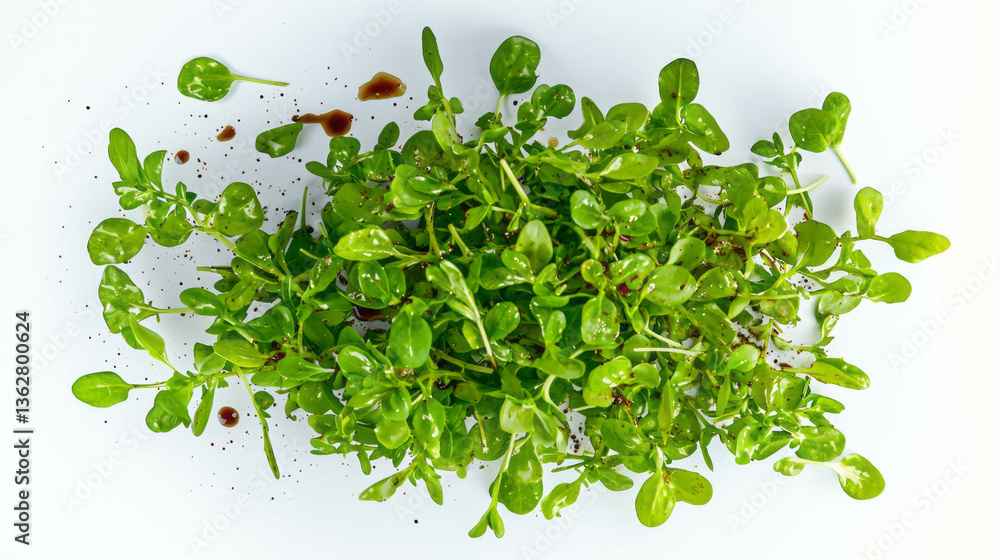 Aufkleber fresh cress salad with grilled chicken on white background for healthy meal concepts