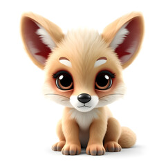 Obraz premium Coyote – 3D baby coyote, fluffy round ears, small chubby body, big curious eyes, pastel beige and lilac tones, white background. Generative AI