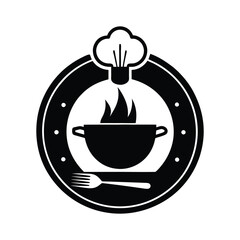 Cooking concept design with plate, spoon, fork, pot, in a vector illustration style