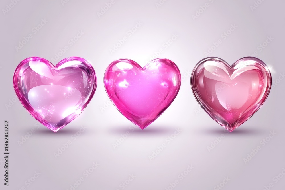 Aufkleber colorful heart-shaped gems arranged in a row showcasing different shades of pink and transparency