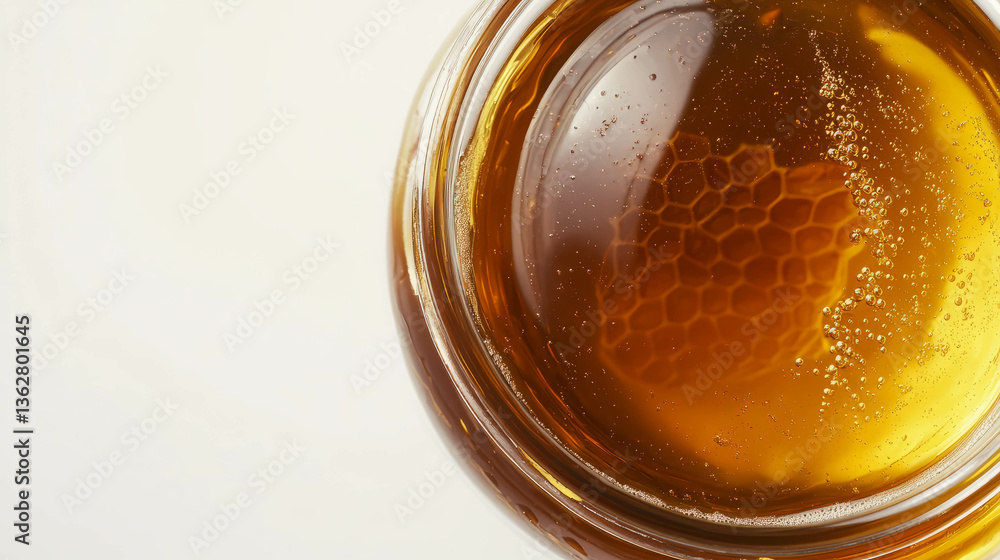 Poster Dandelion honey in jar with honeycomb pattern – perfect for culinary use and design elements
