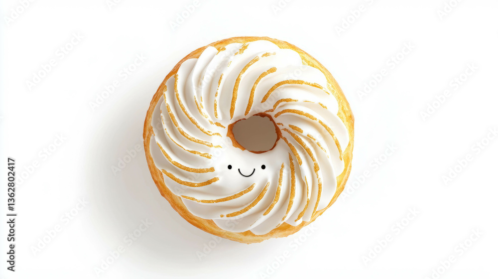 Poster whimsical donut with smiling face design for playful bakery themes