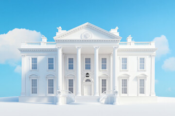 Obraz premium Majestic White House Architectural Model Classic Columns Presidential Building 3D Render