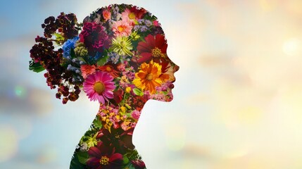 Floral Woman Silhouette, Sunrise Sky
