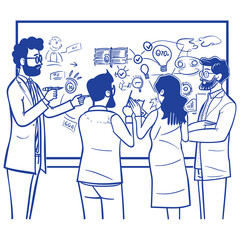 Team Collaborating and Brainstorming in Front of a Whiteboard