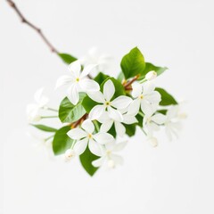 Obraz premium Delicate white jasmine blossoms, pristine against a pure white backdrop, spring, delicate, peaceful