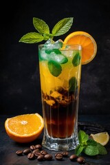 Iced Orange Coffee Drink with Mint and Fresh Citrus Slices
