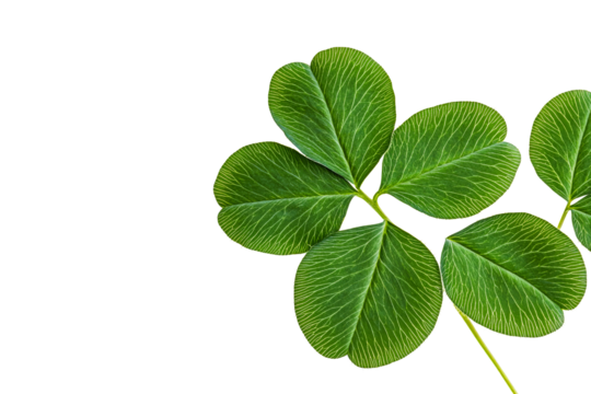 Four leaf clover with vibrant green leaves on transparent background