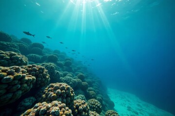 Obraz premium Schools of fish swim near turquoise ocean floor, sea floor, sea