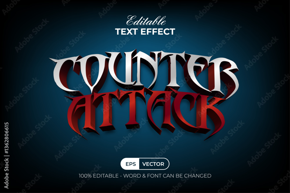 Poster counter attack text effect 3d curved gothic style. editable text effect.
