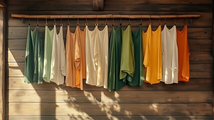 Earthy-toned Linen Garments Hanging Outdoors on Wooden Wall AI Generated