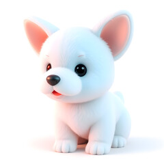 Fototapeta premium Dog – 3D baby dog, fluffy, cute round body, big ears, light turquoise and pink tones, white background Generative AI