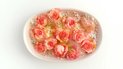 Naklejka premium Elegant arrangement of garden roses in a bathtub for relaxation and decor inspiration
