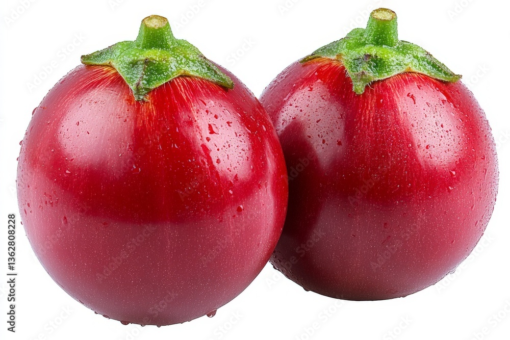 Poster Fresh red tomatoes with droplets showcasing vibrant color and texture in a clean setting