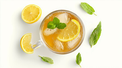 Refreshing ginger and lemon iced tea with mint leaves - perfect summer beverage