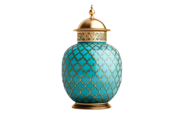 Turquoise vase with gold accents and intricate design