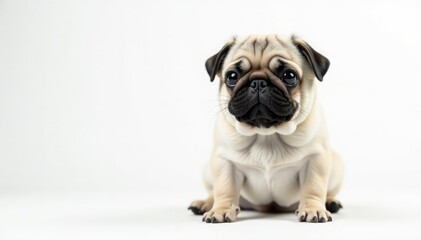 Obraz premium A single, charming pug against a stark white backdrop, photography, single, dog