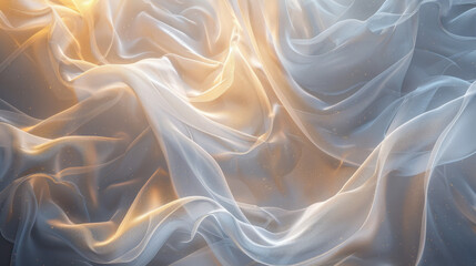 Fototapeta premium Elegant Draped Sheer Fabric Soft Gold and White Texture Luxurious Background