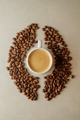 Warm-toned coffee art with roasted beans as a cozy centerpiece