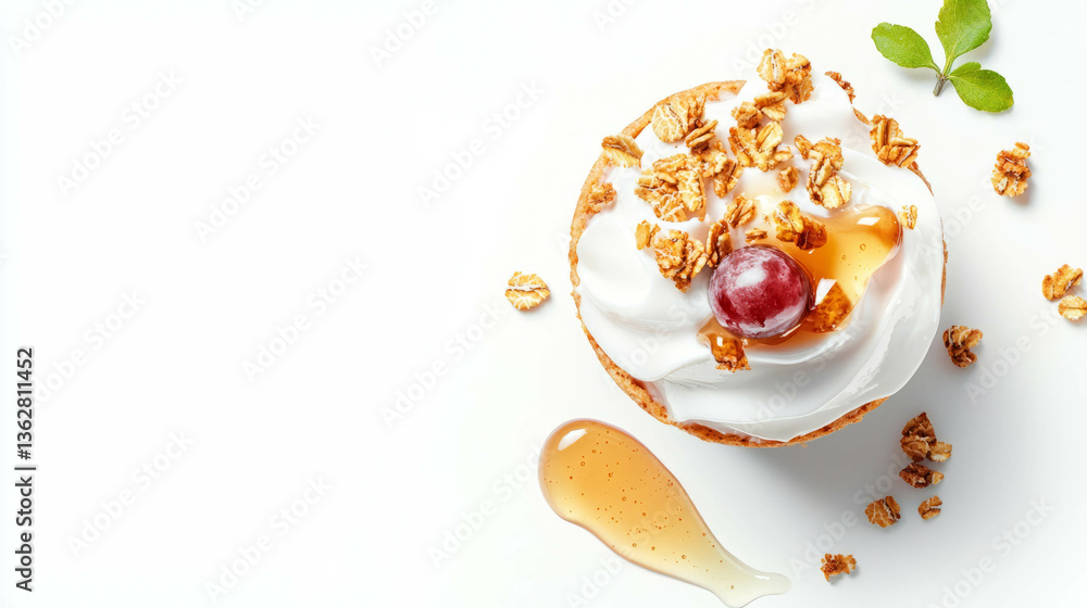 Poster delicious grape and yogurt parfait with granola topping for a healthy breakfast