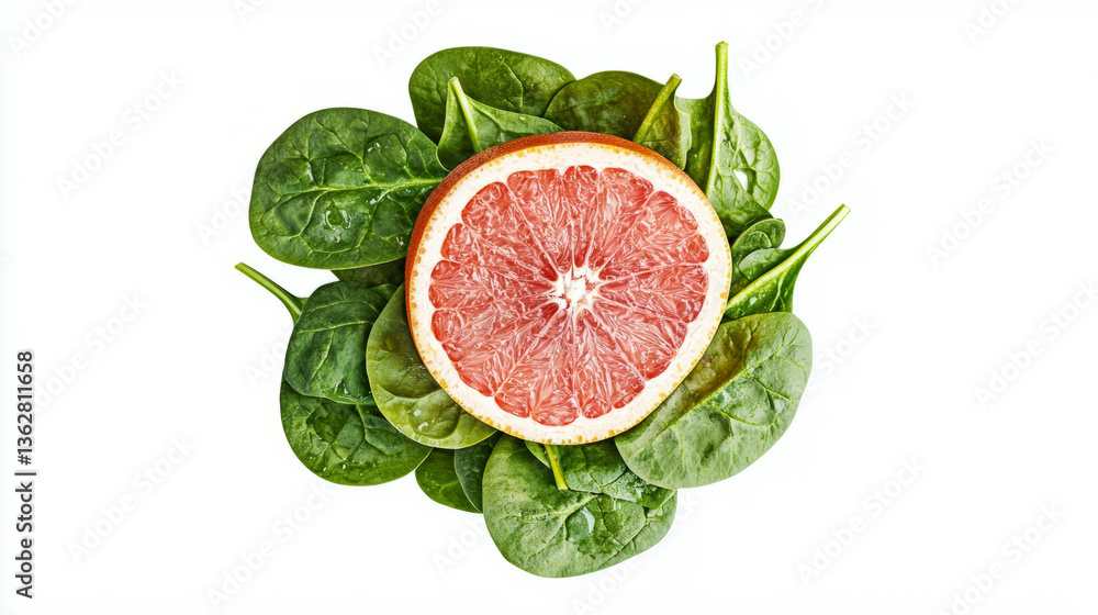 Aufkleber fresh grapefruit and spinach salad on white background for healthy eating
