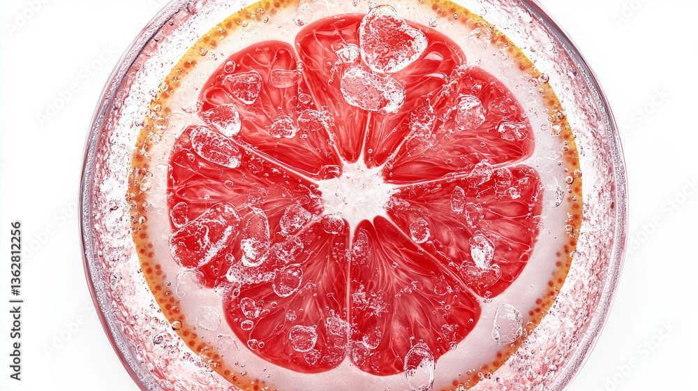 Poster Refreshing grapefruit soda with sliced citrus and ice for summer beverage design