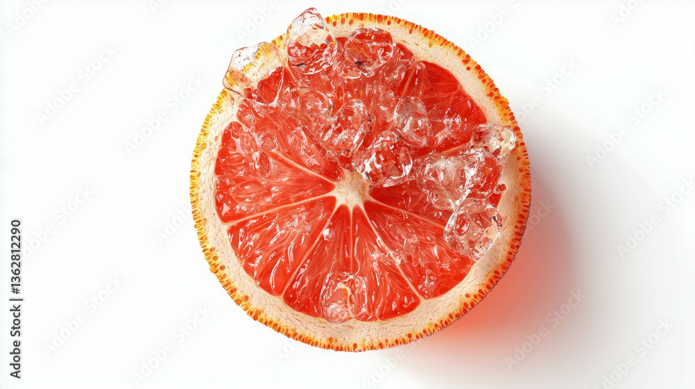 Poster refreshing grapefruit soda with ice garnish highlighting citrus freshness for beverage design