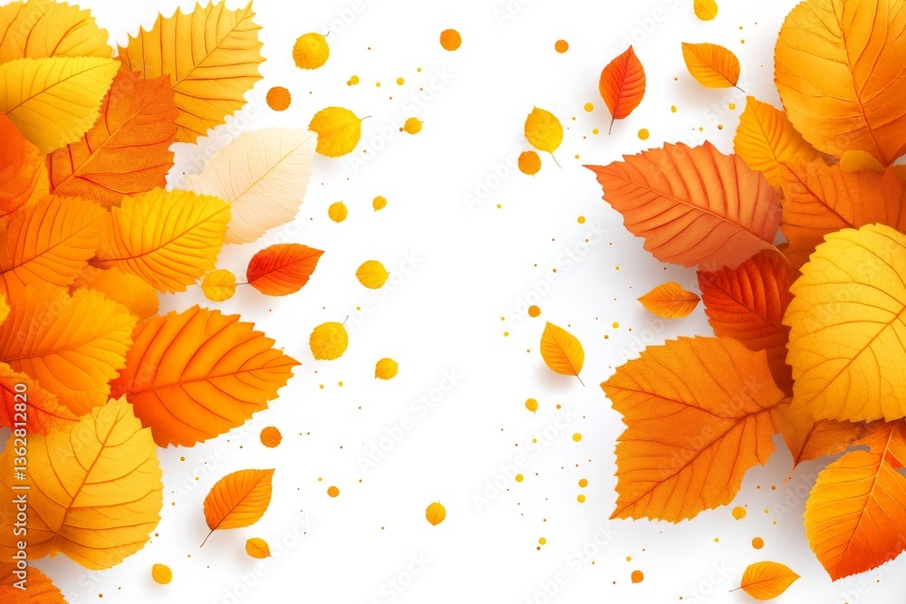 Poster vibrant autumn leaves create a colorful display on a white background during the fall season
