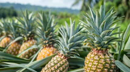 Growing pineapple harvest and producing vegetables cultivation. Concept of small eco green business organic farming gardening and healthy food
