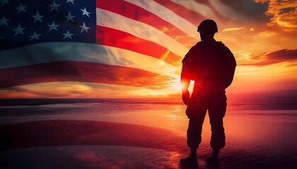 Veterans Day graphic material Patriotic American Flag and Military Memorabilia, American flag watercolor, Military boots silhouette, Soldier tribute