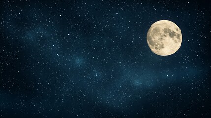A luminous moon glowing amidst a vast starry night sky, radiating celestial beauty