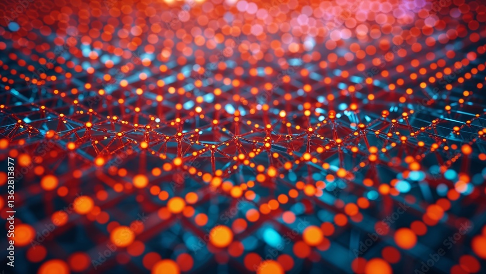 Poster abstract visualization of interconnected nodes in vibrant colors representing data flow and network 