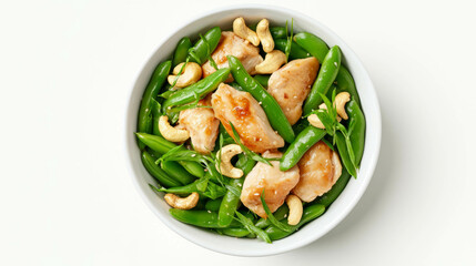 Fresh green sword beans and chicken salad with cashews