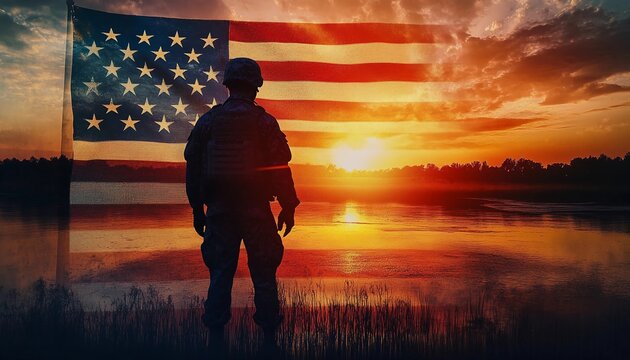 Veterans Day graphic material Patriotic American Flag and Military Memorabilia, American flag watercolor, Military boots silhouette, Soldier tribute